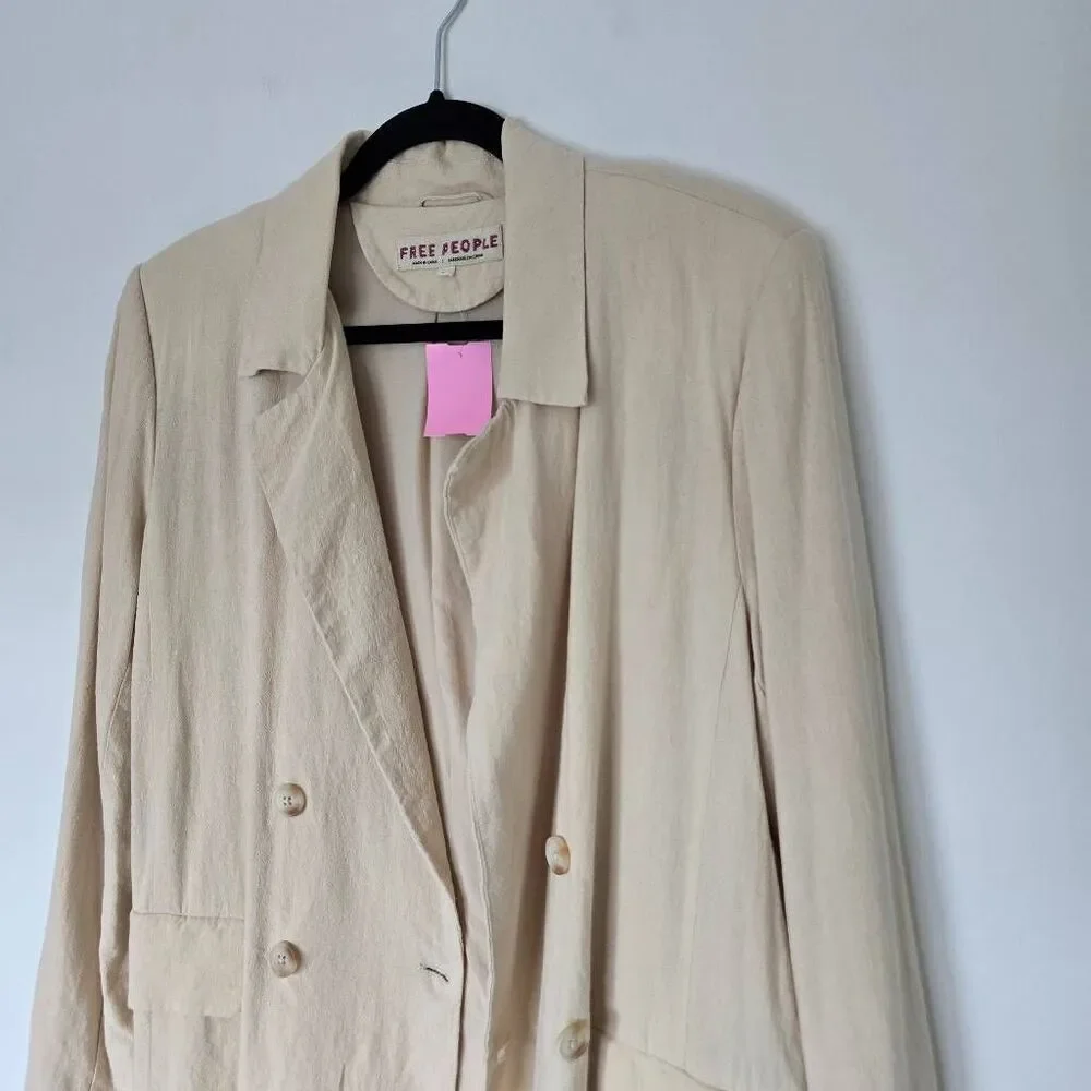 Free People Blazer Womens Small Beige Linen Notch Collar Formal‎ Business Jacket